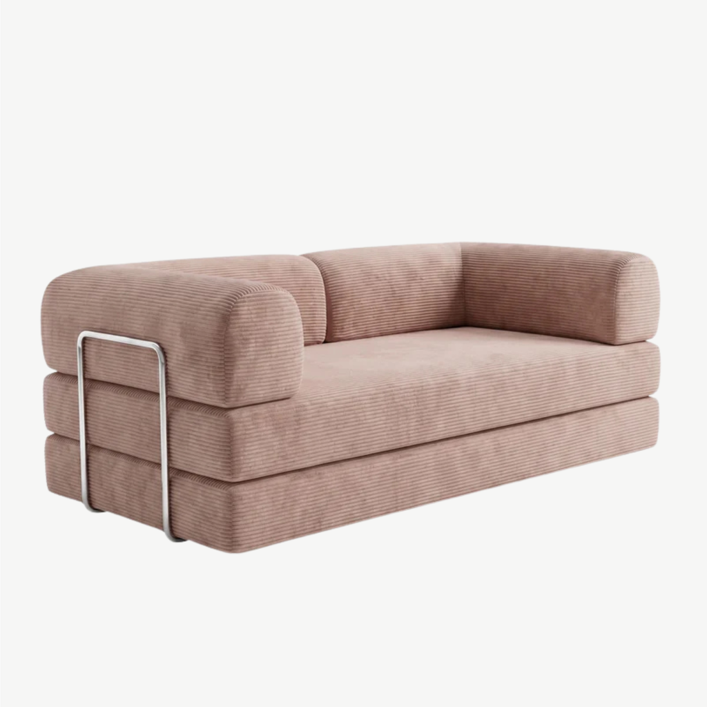 SORA – Schlafsofa 3-Sitzer Puderrosa, Cord, komprimiert geliefert