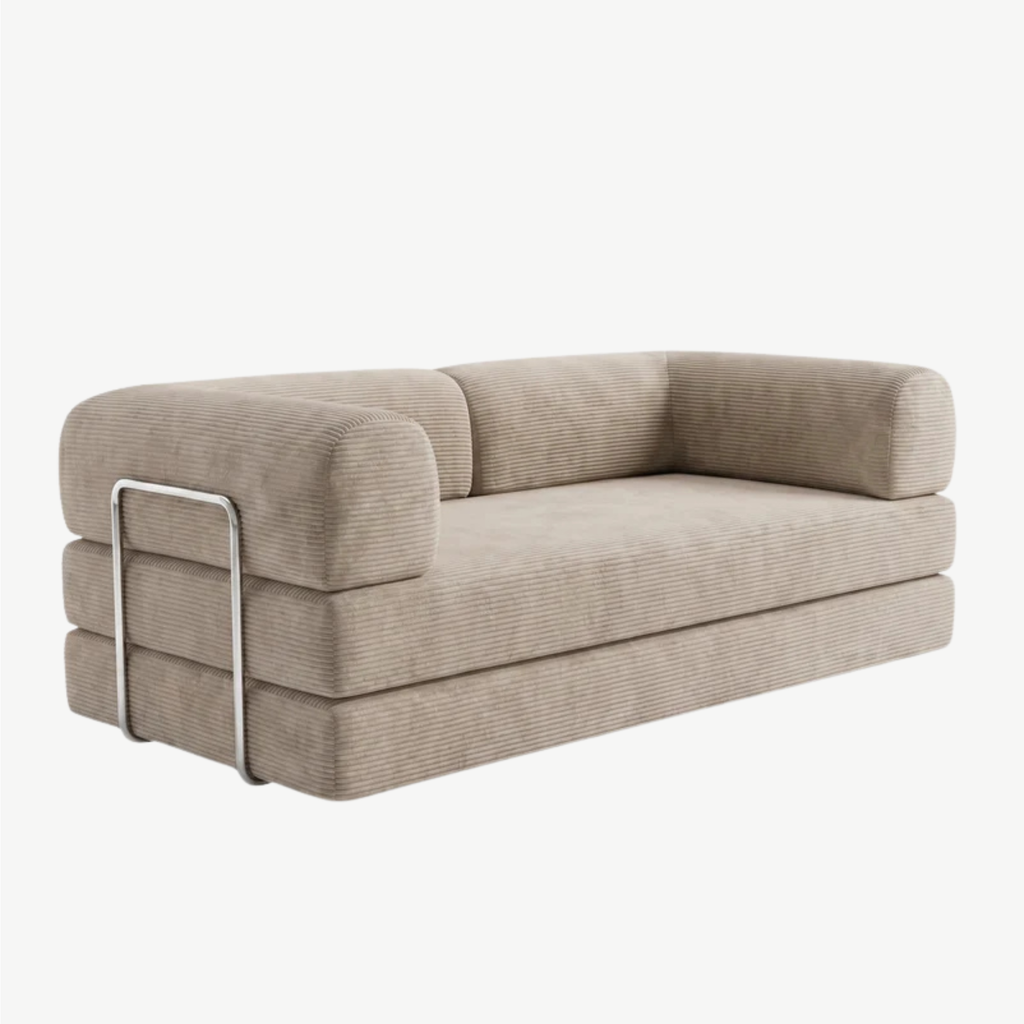 SORA – Schlafsofa 3-Sitzer Sandbeige, Cord, komprimiert geliefert