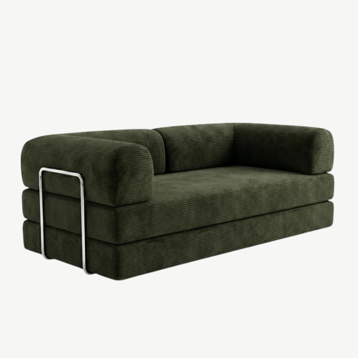 SORA – Schlafsofa 3-Sitzer Olivgrün, Cord, komprimiert geliefert