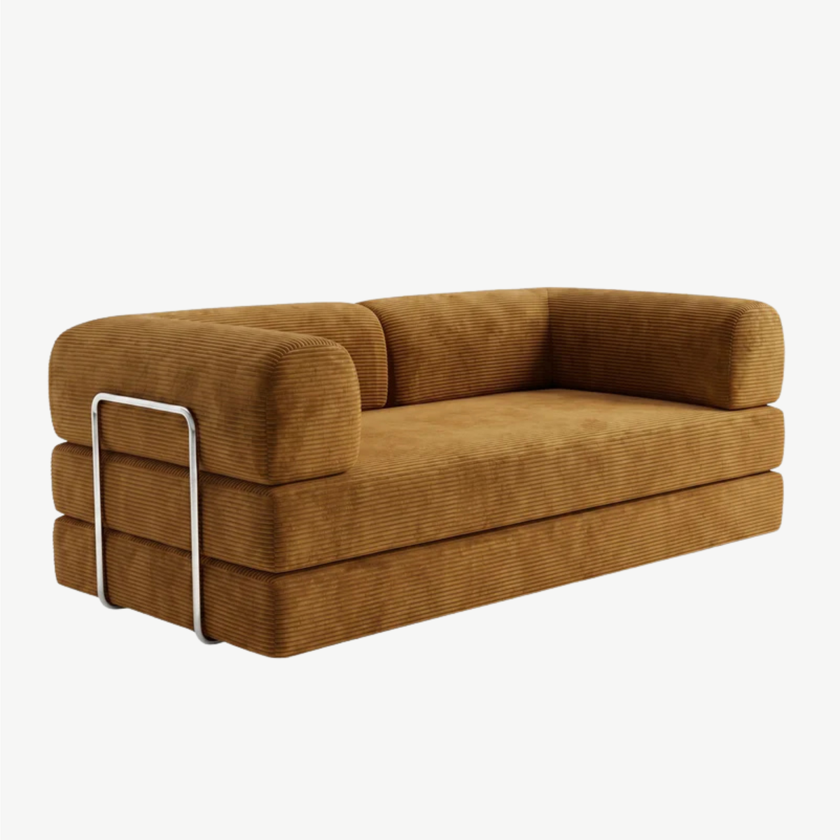 SORA – Schlafsofa 3-Sitzer Ocker, Cord, komprimiert geliefert