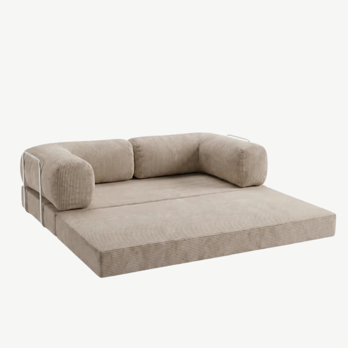 SORA – Schlafsofa 3-Sitzer Sandbeige, Cord, komprimiert geliefert – Ansicht 5