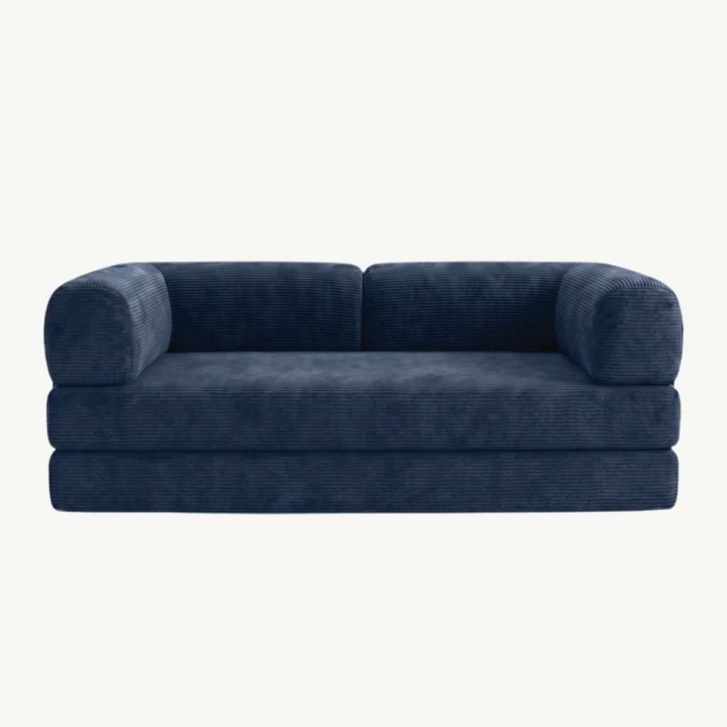 SORA – Schlafsofa 3-Sitzer Nachtblau, Cord, komprimiert geliefert – Ansicht 3