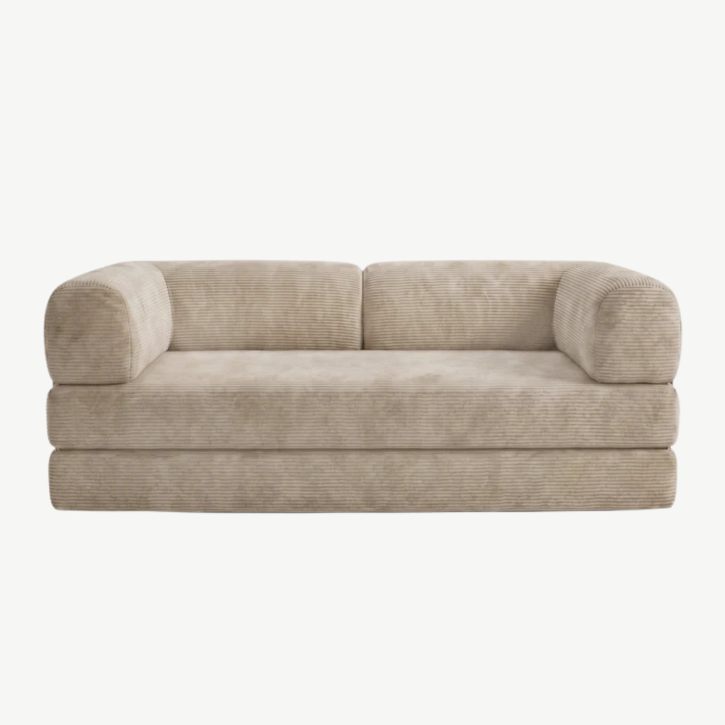 SORA – Schlafsofa 3-Sitzer Sandbeige, Cord, komprimiert geliefert – Ansicht 3