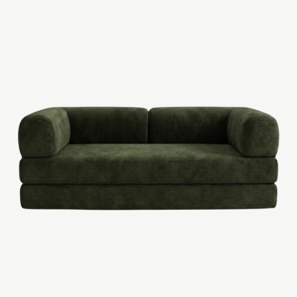 SORA – Schlafsofa 3-Sitzer Olivgrün, Cord, komprimiert geliefert – Ansicht 3