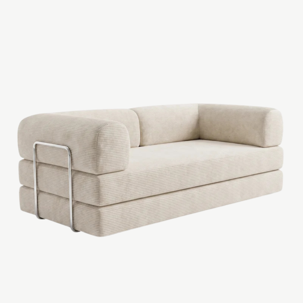 SORA – Schlafsofa 3-Sitzer Ecru, Cord, komprimiert geliefert