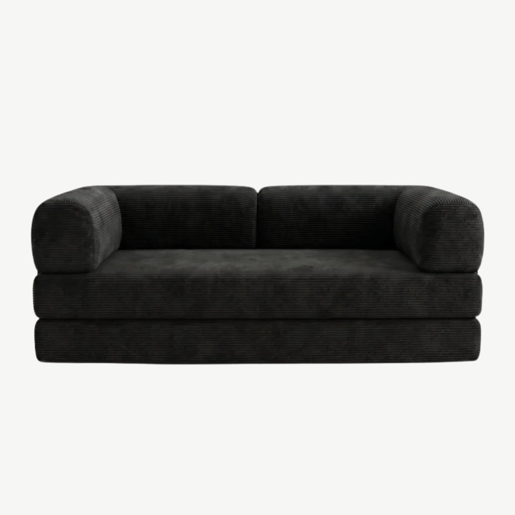 SORA – Schlafsofa 3-Sitzer Graphitschwarz, Cord, komprimiert geliefert – Ansicht 3