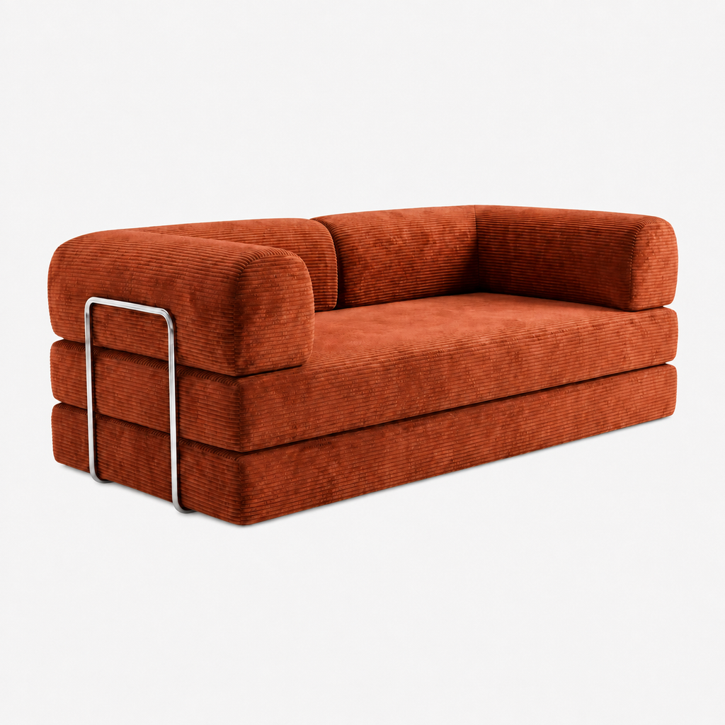 SORA – Schlafsofa 3-Sitzer Kupfer, Cord, komprimiert geliefert