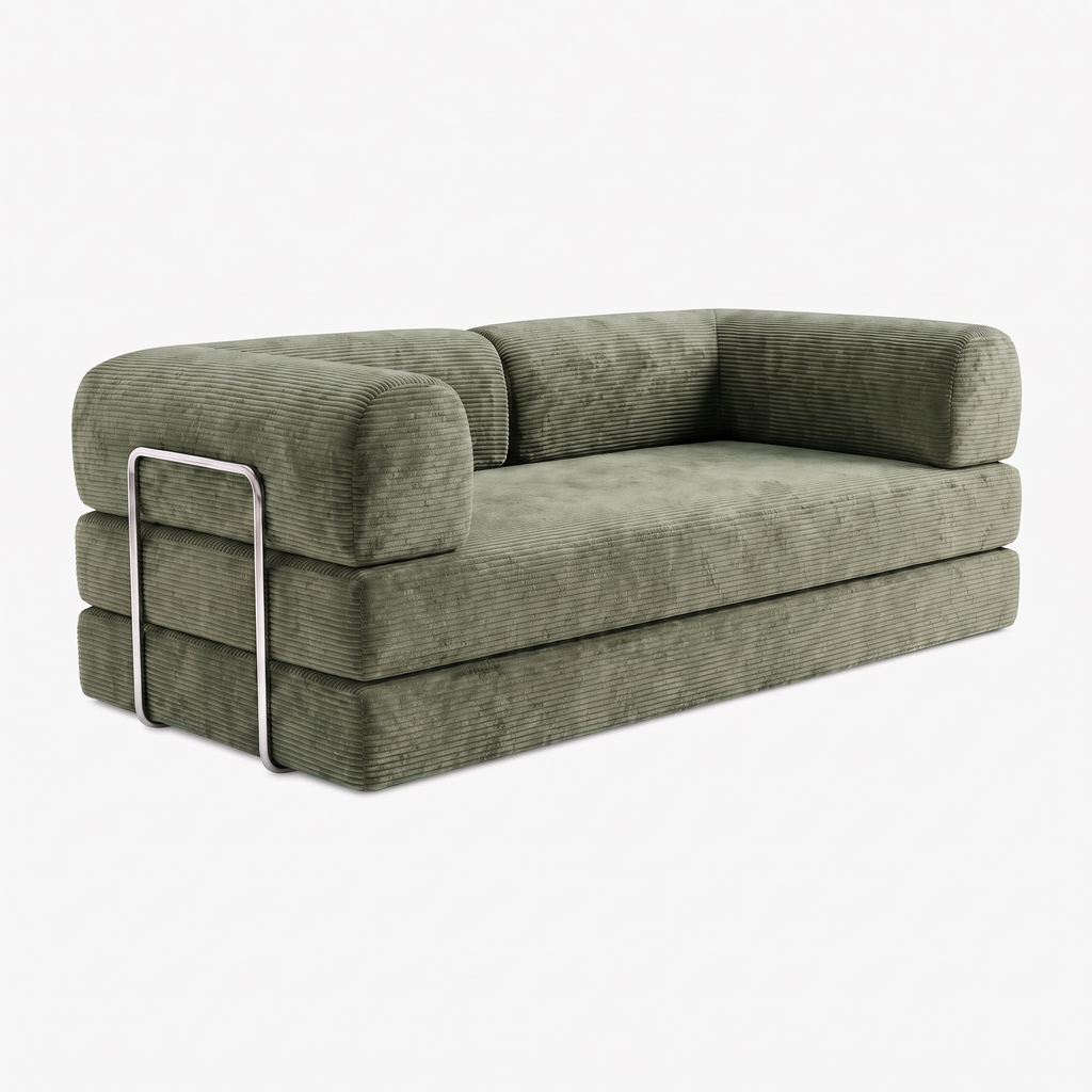SORA – Schlafsofa 3-Sitzer Salbeigrün, Cord, komprimiert geliefert