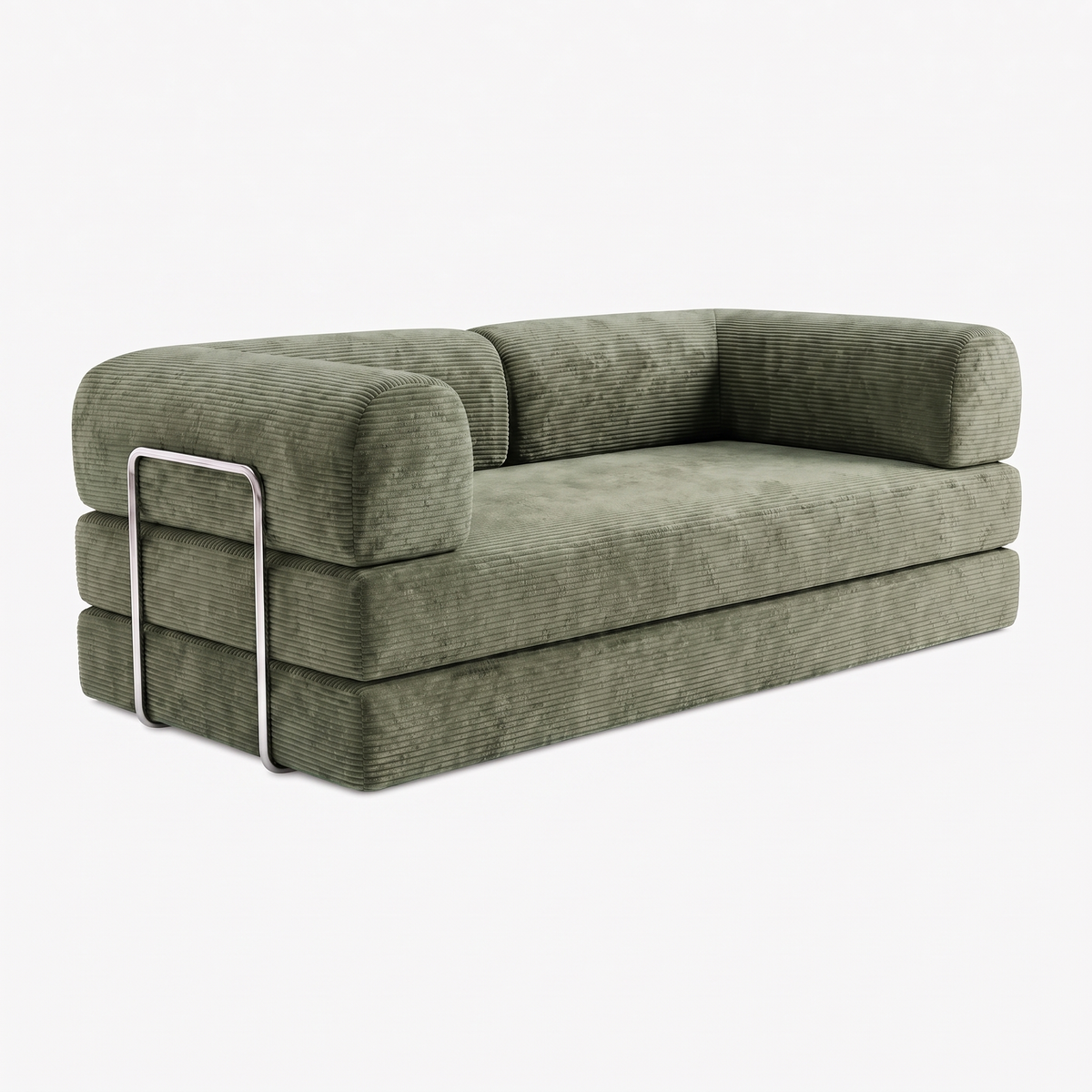SORA – Schlafsofa 3-Sitzer Salbeigrün, Cord, komprimiert geliefert