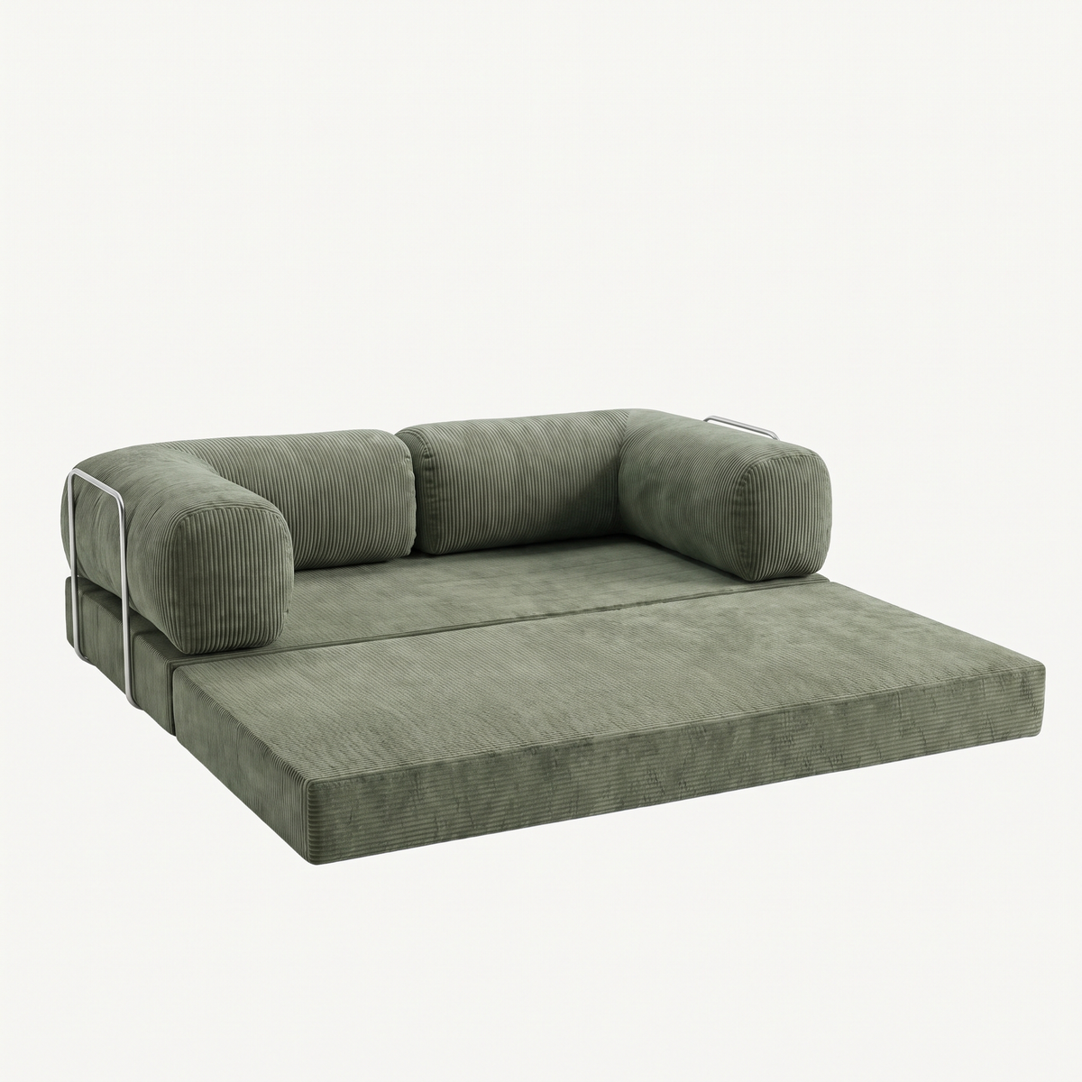 SORA – Schlafsofa 3-Sitzer Salbeigrün, Cord, komprimiert geliefert – Ansicht 5