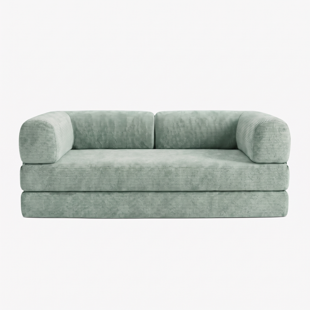 SORA – Schlafsofa 3-Sitzer Seladonblau, Cord, komprimiert geliefert – Ansicht 3