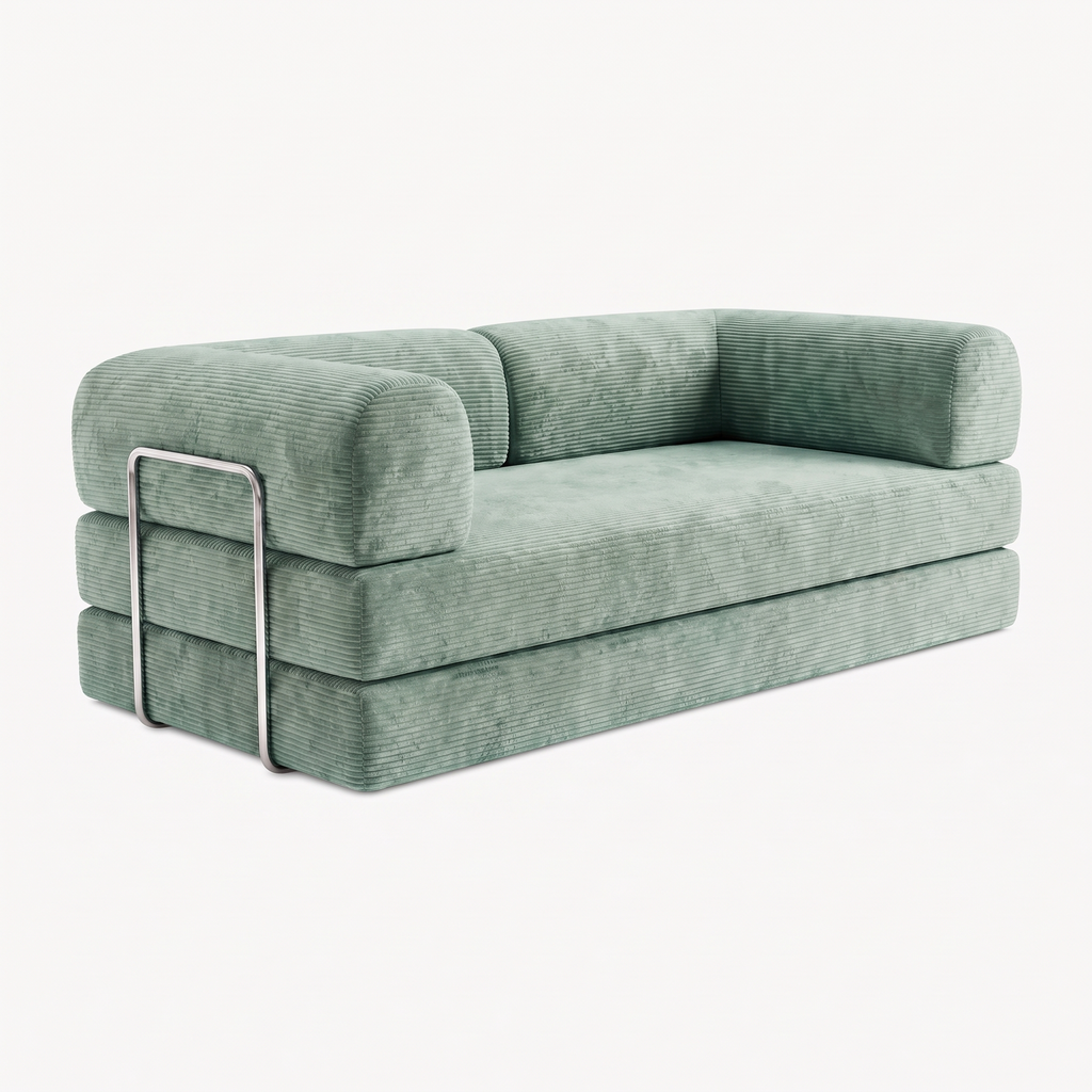 SORA – Schlafsofa 3-Sitzer Seladonblau, Cord, komprimiert geliefert