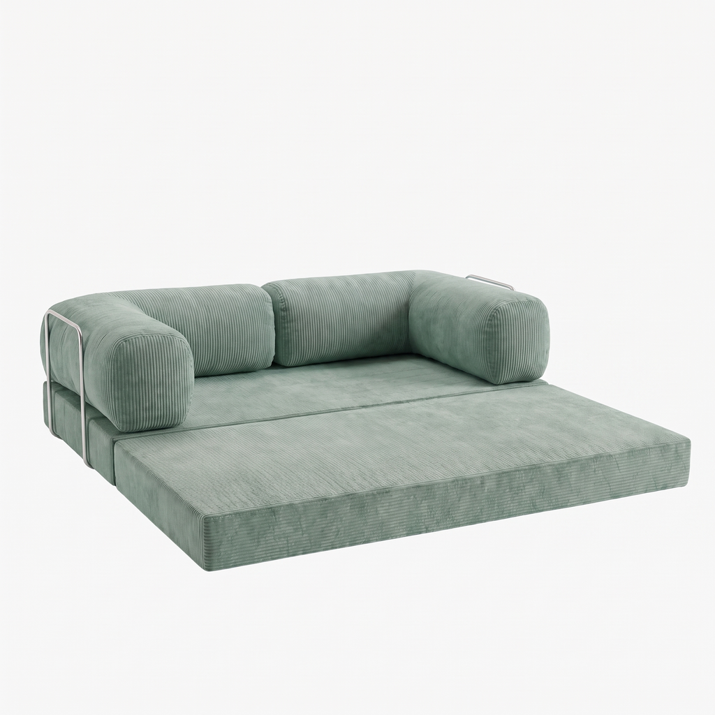 SORA – Schlafsofa 3-Sitzer Seladonblau, Cord, komprimiert geliefert – Ansicht 5